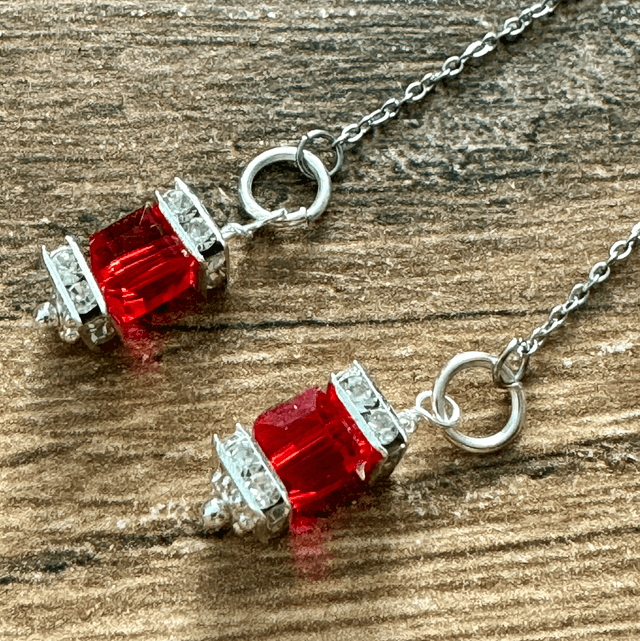 Red Cube Threader Earring