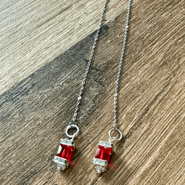 Red Cube Threader Earring