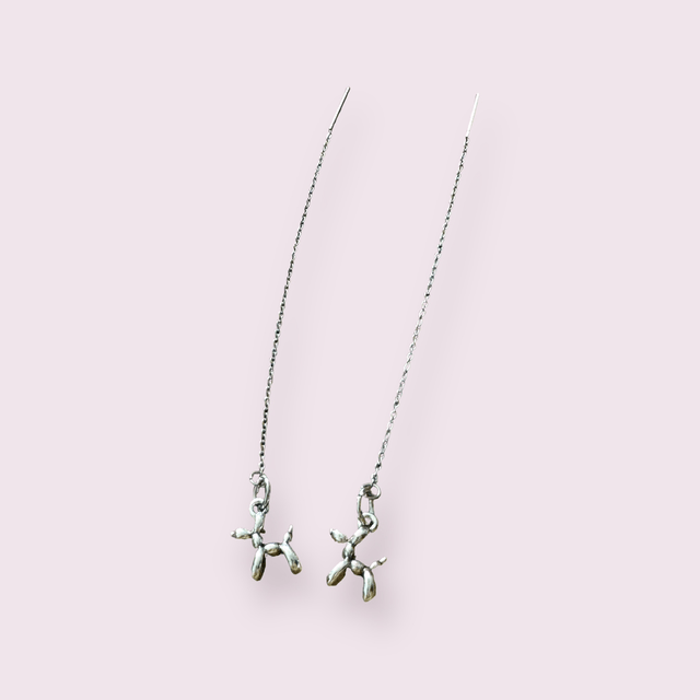 Silver Balloon Dog Threader Earrings
