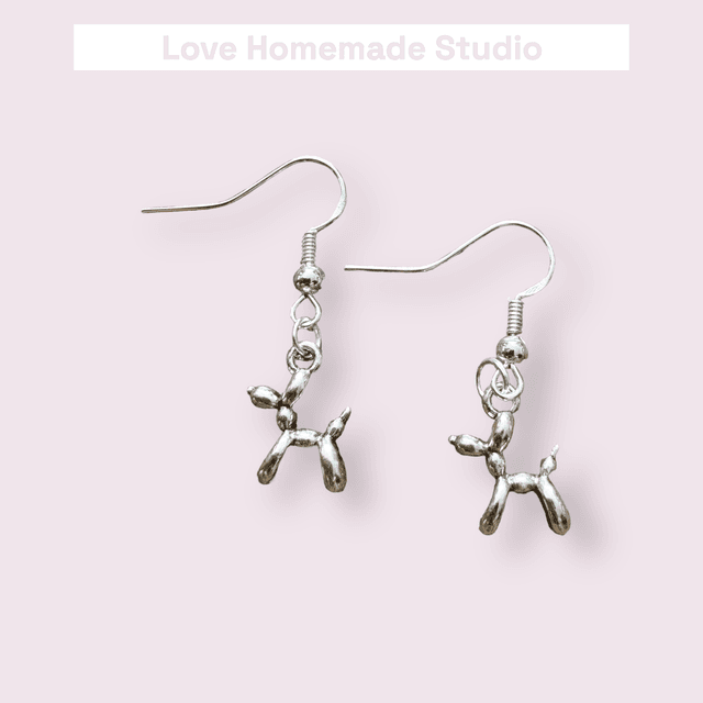 Silver Balloon Dog Earrings